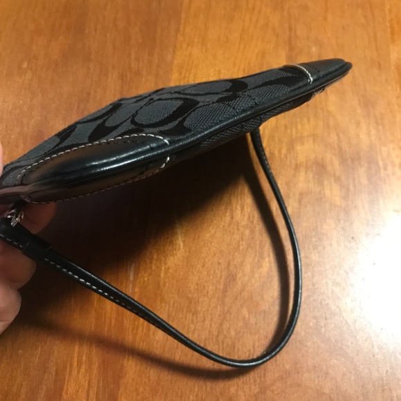 Coach Black Canvas Leather Signature C Wristlet Mini Pouch - Picture 7 of 12